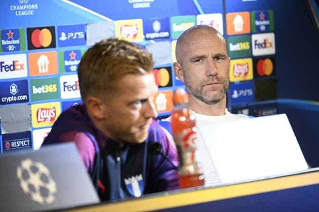 MALMÖ, SWEDEN 20240820 Malmö FFs captain Anders Christiansen and coach Henrik Rydström during a press conference ahead of the Champions League qualifier against Sparta Prague MALMÖ SWEDEN x50090x  Copyright: xJohanxNilsson TTx PRESSTRÄFF MED MALMÖ FF INFÖR CHAMPIONS LEAGUE KVAL