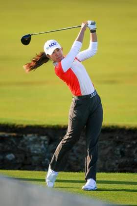20th August 2024; Old Course at St Andrews, St Andrews, Fife, Scotland; AIG Womens Open Golf, Practice Day 2; Pajaree Anannarukarn of Thailand tees off on the second hole of the Old Course, St Andrews Links during a practice round at the AIG Women& x2019;s Open  ActionPlus12683373 DavidxYoung