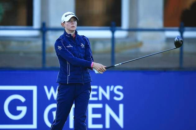 20th August 2024; Old Course at St Andrews, St Andrews, Fife, Scotland; AIG Womens Open Golf, Practice Day 2; Esther Henseleit of Germany tees off on the first hole of the Old Course, St Andrews Links during a practice round at the AIG Women& x2019;s Open  ActionPlus12683357 DavidxYoung