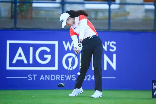 20th August 2024; Old Course at St Andrews, St Andrews, Fife, Scotland; AIG Womens Open Golf, Practice Day 2; Pajaree Anannarukarn of Thailand tees off on the first hole of the Old Course, St Andrews Links during a practice round at the AIG Women& x2019;s Open  ActionPlus12683359 DavidxYoung