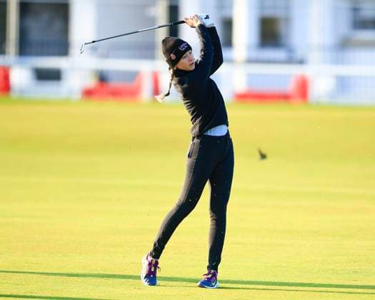 20th August 2024; Old Course at St Andrews, St Andrews, Fife, Scotland; AIG Womens Open Golf, Practice Day 2; Nelly Korda of the USA hits a shot from the fairway on the first hole of the Old Course, St Andrews Links during a practice round at the AIG Women& x2019;s Open  ActionPlus12683361 DavidxYoung