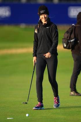 20th August 2024; Old Course at St Andrews, St Andrews, Fife, Scotland; AIG Womens Open Golf, Practice Day 2; Nelly Korda of the USA smiles on the first green of the Old Course, St Andrews Links during a practice round at the AIG Women& x2019;s Open  ActionPlus12683364 DavidxYoung