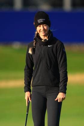 20th August 2024; Old Course at St Andrews, St Andrews, Fife, Scotland; AIG Womens Open Golf, Practice Day 2; Nelly Korda of the USA smiles on the first green of the Old Course, St Andrews Links during a practice round at the AIG Women& x2019;s Open  ActionPlus12683365 DavidxYoung