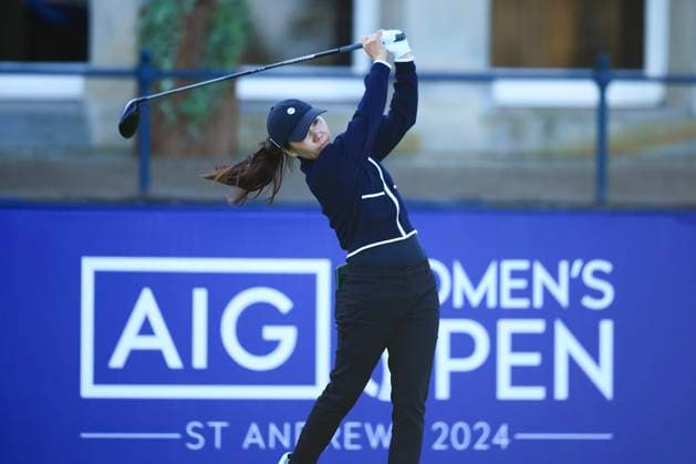 20th August 2024; Old Course at St Andrews, St Andrews, Fife, Scotland; AIG Womens Open Golf, Practice Day 2; In Kyung Kim of the Republic of Korea tees off on the first hole of the Old Course, St Andrews Links during a practice round at the AIG Women& x2019;s Open  ActionPlus12683378 DavidxYoung