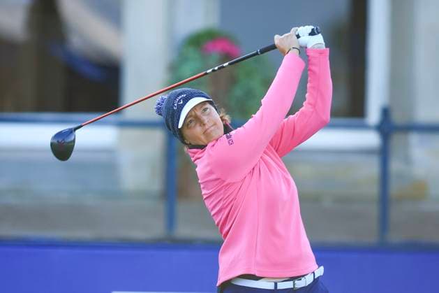 20th August 2024; Old Course at St Andrews, St Andrews, Fife, Scotland; AIG Womens Open Golf, Practice Day 2; Perrine Delacour of France tees off on the first hole of the Old Course, St Andrews Links during a practice round at the AIG Women& x2019;s Open  ActionPlus12683387 DavidxYoung