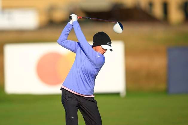 20th August 2024; Old Course at St Andrews, St Andrews, Fife, Scotland; AIG Womens Open Golf, Practice Day 2; Stacy Lewis of the USA tees off on the second hole of the Old Course, St Andrews Links during a practice round at the AIG Women& x2019;s Open  ActionPlus12683393 DavidxYoung