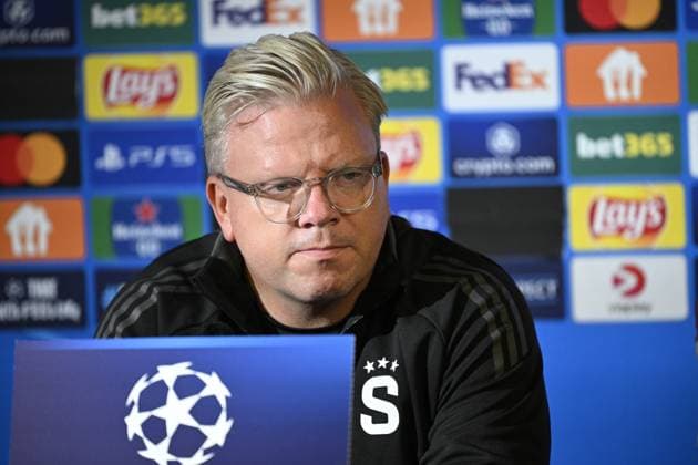 MALMÖ, SWEDEN 20240820 Sparta Pragues head coach Lars Friis during a press conference ahead of the Champions League qualifier against Malmö FF MALMÖ SWEDEN x50090x  Copyright: xJohanxNilsson TTx PRESSTRÄFF MED SPARTA PRAG INFÖR CHAMPIONS LEAGUE KVAL MOT MALMÖ FF