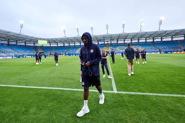 SOCCER - UEFA CL, Kyiv vs RBS LUBLIN,POLAND,20.AUG.24 - SOCCER - UEFA Champions League, qualification, FC Dynamo Kyiv vs Red Bull Salzburg, preview, walk around RBS. Image shows Samson Baidoo (RBS).  GEPAxpictures xAdamxNurkiewicz