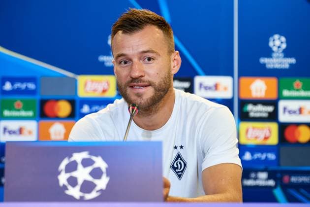 SOCCER - UEFA CL, Kyiv vs RBS LUBLIN,POLAND,20.AUG.24 - SOCCER - UEFA Champions League, qualification, FC Dynamo Kyiv vs Red Bull Salzburg, preview, press conference, PK, Pressekonferenz Kyiv. Image shows Andriy Yarmolenko (Kyiv).  GEPAxpictures xAdamxNurkiewicz