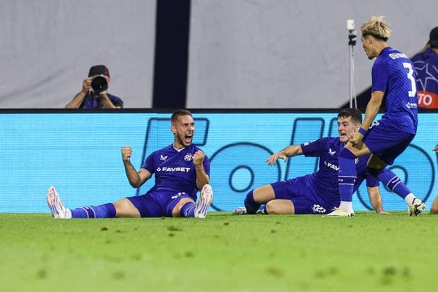 GNK Dinamo Zagreb v Qarabag - UEFA Champions Qualifying Play-Off: First Leg ZAGREB, CROATIA - AUGUST 20: Marko Pjaca of Dinamo Zagreb celebrate after scoring during the UEFA Champions Qualifying Play-Off First Leg match between GNK Dinamo Zagreb and Qarabag at Stadion Maksimir on August 20, 2024 in Zagreb, Croatia.  LukaxStanzl PIXSELL