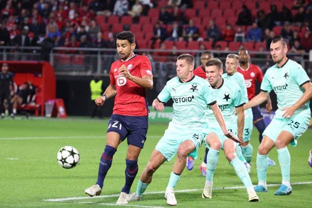 Benjamin ANDRE (LOSC Lille) lors du match LOSC Lille vs Slavia Prague, Barrages Ligue des Champions, stade du Hainaut Valenciennes, le 20 août 2024 - photo Laurent Sanson Panoramic FOOTBALL : LOSC Lille vs Slavia Prague - Play-offs Barrages Ligue des Champions 20 08 2024 LaurentSanson Panoramic 