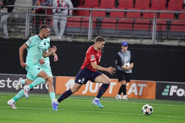 Gabriel GUDMUNDSSON (LOSC Lille) lors du match LOSC Lille vs Slavia Prague, Barrages Ligue des Champions, stade du Hainaut Valenciennes, le 20 août 2024 - photo Laurent Sanson Panoramic FOOTBALL : LOSC Lille vs Slavia Prague - Play-offs Barrages Ligue des Champions 20 08 2024 LaurentSanson Panoramic 