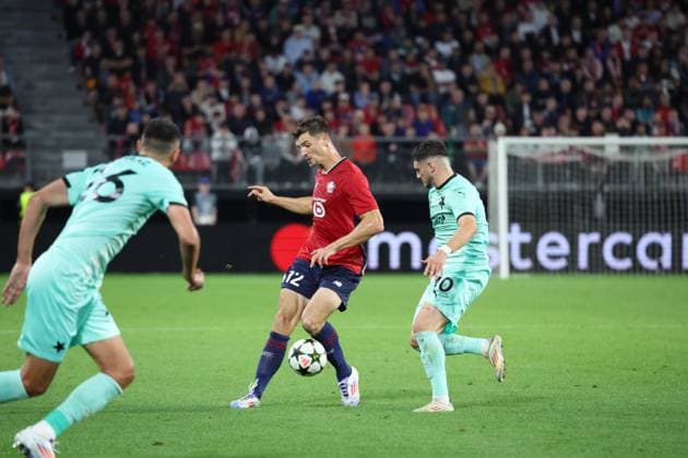 Thomas MEUNIER (LOSC Lille) lors du match LOSC Lille vs Slavia Prague, Barrages Ligue des Champions, stade du Hainaut Valenciennes, le 20 août 2024 - photo Laurent Sanson Panoramic FOOTBALL : LOSC Lille vs Slavia Prague - Play-offs Barrages Ligue des Champions 20 08 2024 LaurentSanson Panoramic 