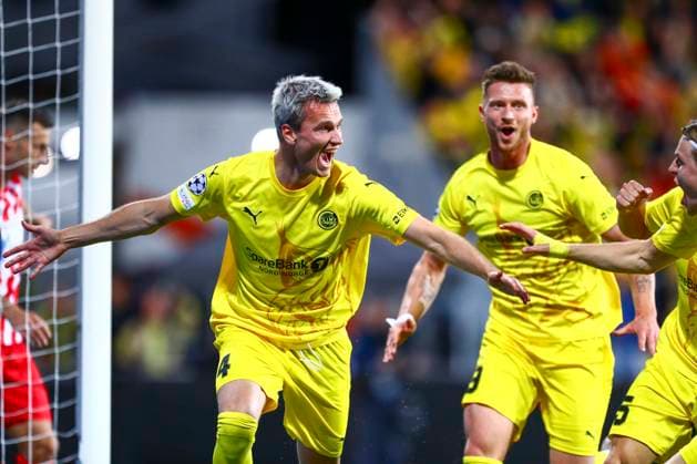 UEFA Champions league play off 2024 2025 Bodo Glimt Red Star Belgrade Bodo 20240820 Bodo Glimts Odin Bjortuft celebrates his 1 0 score during the Champions League play off match between Bodo Glimt and Crvena Zvezda Red Star of Belgrade at the Aspmyra stadium in Bodo, Norway, on Tuesday Photo Mats Torbergsen NTB Bodo Norway EDITORIAL USE ONLY RESTRICTED USE FOR BETTING COMPANIES  Copyright: xMatsxTorbergsenx xNTBx