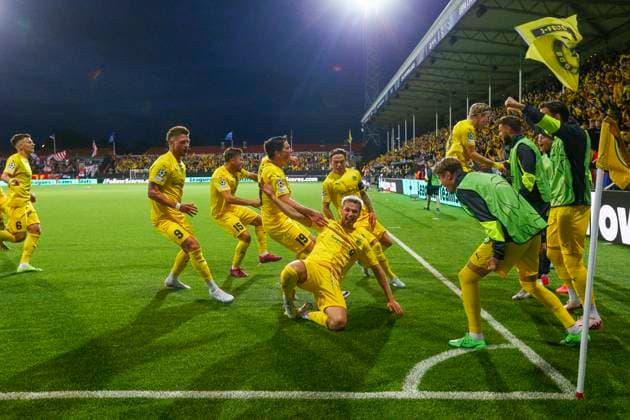 UEFA Champions league play off 2024 2025 Bodo Glimt Red Star Belgrade Bodo 20240820 Bodo Glimts Odin Bjortuft celebrates his 1 0 score during the Champions League play off match between Bodo Glimt and Crvena Zvezda Red Star Belgrade at the Aspmyra stadium in Bodo, Norway, on Tuesday Photo Mats Torbergsen NTB Bodo Norway EDITORIAL USE ONLY RESTRICTED USE FOR BETTING COMPANIES  Copyright: xMatsxTorbergsenx xNTBx