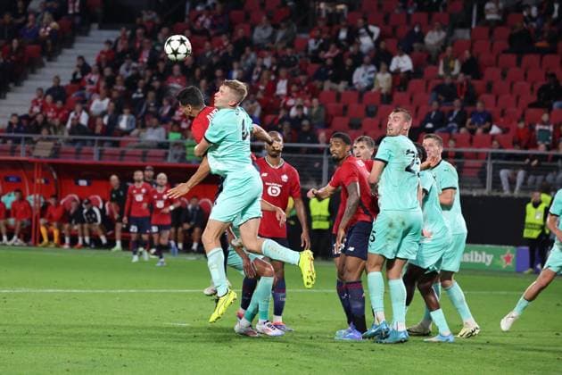 Action LOSC lors du match LOSC Lille vs Slavia Prague, Barrages Ligue des Champions, stade du Hainaut Valenciennes, le 20 août 2024 - photo Laurent Sanson Panoramic FOOTBALL : LOSC Lille vs Slavia Prague - Play-offs Barrages Ligue des Champions 20 08 2024 LaurentSanson Panoramic 