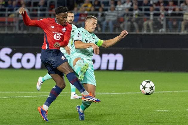 VALENCIENNES - LOSC - LILLE - SLAVIA PRAGUE - LIGUE DES CHAMPIONS PHOTOPQR VOIX DU NORD PASCAL BONNIERE ; 20 08 2024 ; VALENCIENNES 20.08.2024 - football - barrage aller de la ligue des champions entre le LOSC ( LILLE ) et le Slavia Prague au stade du Hainaut , but de jonathan David . . PHOTO PASCAL BONNIERE LA VOIX DU NORD aug 20th 2024 football - first leg play-off of the Champions League between LOSC (LILLE) and Slavia Prague France  Copyright: xPHOTOPQR VOIXxDUxNORD MAXPPPxPASCALxBONNIEREx 20240820VDN6428 20240820VDN6428