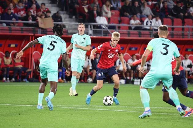 Hakon HARALDSSON (LOSC Lille) lors du match LOSC Lille vs Slavia Prague, Barrages Ligue des Champions, stade du Hainaut Valenciennes, le 20 août 2024 - photo Laurent Sanson Panoramic FOOTBALL : LOSC Lille vs Slavia Prague - Play-offs Barrages Ligue des Champions 20 08 2024 LaurentSanson Panoramic 