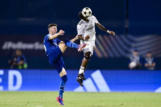 GNK Dinamo Zagreb v Qarabag - UEFA Champions Qualifying Play-Off: First Leg ZAGREB, CROATIA - AUGUST 20: Julio Romao of Qarabag gets up for a header during the UEFA Champions Qualifying Play-Off First Leg match between GNK Dinamo Zagreb and Qarabag at Stadion Maksimir on August 20, 2024 in Zagreb, Croatia.  JosipxRegovic PIXSELL