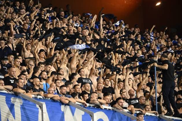 Croatia, Zagreb, 200824. Maksimir Stadium. The first match of the Champions League playoffs, Dinamo - Qarabag. In the photo: fans BBB. Photo: Goran Mehkek CROPIX Hrvatska Copyright: xxGoranxMehkekx dinamo_qarabag82-200824