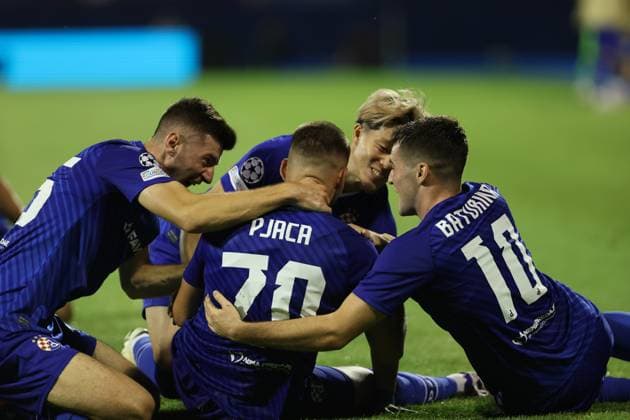 Zagreb, 20.08.2024. - Stadion Maksimir, UEFA CHAMPIONS LEAGUE - 2024 25 Play-offs 1st leg - GNK Dinamo (blue) - QarabaÄü FK (white) 3:0 Marko Pjaca (20), Martin Baturina (10), Takuya Ogiwara (3) and Petar Sucic (25) 