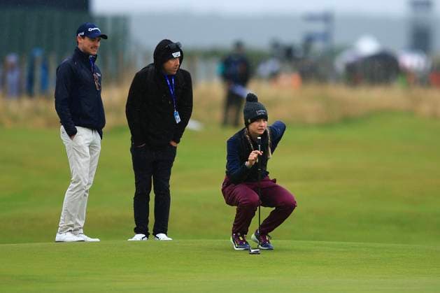 21st August 2024; Old Course at St Andrews, St Andrews, Fife, Scotland; AIG Womens Open Golf, Practice Day 3; Nelly Korda of the USA lines up a putt on the 16th green of the Old Course, St Andrews Links during the pro-am at the AIG Women& x2019;s Open  ActionPlus12683586 DavidxYoung