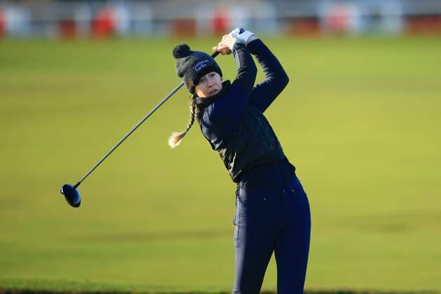 21st August 2024; Old Course at St Andrews, St Andrews, Fife, Scotland; AIG Womens Open Golf, Practice Day 3; Nelly Korda of the USA tees off on the second hole of the Old Course, St Andrews Links during the pro-am at the AIG Women& x2019;s Open  ActionPlus12683566 DavidxYoung
