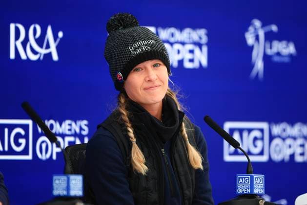 21st August 2024; Old Course at St Andrews, St Andrews, Fife, Scotland; AIG Womens Open Golf, Practice Day 3; Nelly Korda of the USA talks to the media after her pro am round on the Old Course, St Andrews Links t the AIG Women& x2019;s Open  ActionPlus12683604 DavidxYoung
