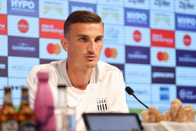 SOCCER - UEFA EL, LASK vs Bukarest LINZ,AUSTRIA,21.AUG.24 - SOCCER - UEFA Europa League, qualification, Linzer ASK vs FCSB Bukarest, preview, press conference, PK, Pressekonferenz LASK. Image shows Philipp Ziereis (LASK).  GEPAxpictures xMathiasxMandl
