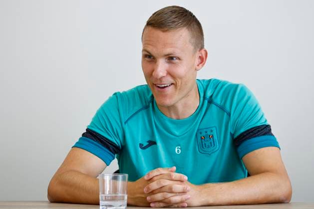 Dinamo Minsk v RSC Anderlecht - UEFA Europa League - media activities MEZOKOVESD, HUNGARY - AUGUST 21 : Augustinsson Ludwig defender of RSC Anderlecht pictured during a press conference, PK, Pressekonferenz prior to the UEFA Europa League Play-offs1st leg match between Dinamo Minsk and RSC Anderlecht on August 21, 2024 in Mezokovesd, Hungary, 21 08 2024 Mezokovesd Hungary  Copyright: xJanxDexMeuleneirx