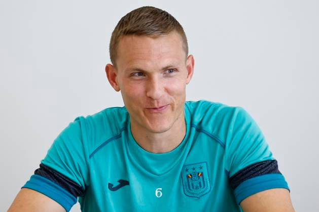 Dinamo Minsk v RSC Anderlecht - UEFA Europa League - media activities MEZOKOVESD, HUNGARY - AUGUST 21 : Augustinsson Ludwig defender of RSC Anderlecht pictured during a press conference, PK, Pressekonferenz prior to the UEFA Europa League Play-offs1st leg match between Dinamo Minsk and RSC Anderlecht on August 21, 2024 in Mezokovesd, Hungary, 21 08 2024 Mezokovesd Hungary  Copyright: xJanxDexMeuleneirx