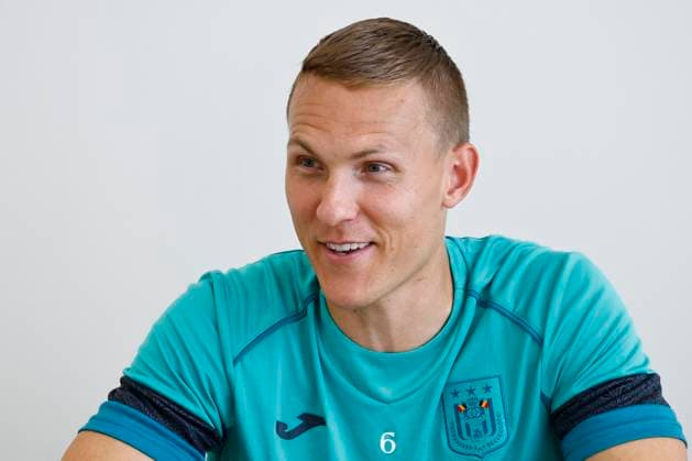 Dinamo Minsk v RSC Anderlecht - UEFA Europa League - media activities MEZOKOVESD, HUNGARY - AUGUST 21 : Augustinsson Ludwig defender of RSC Anderlecht pictured during a press conference, PK, Pressekonferenz prior to the UEFA Europa League Play-offs1st leg match between Dinamo Minsk and RSC Anderlecht on August 21, 2024 in Mezokovesd, Hungary, 21 08 2024 Mezokovesd Hungary  Copyright: xJanxDexMeuleneirx