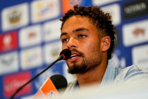 BIALYSTOK, 21-08-2024, Bialystok City Stadium, football, UEFA Europa League Play Offs, season 2024 2025, During press conference, PK, Pressekonferenz of Ajax. Ajax player Devyne Rensch Press conference Ajax in Bialystok  x26082390x Copyright: