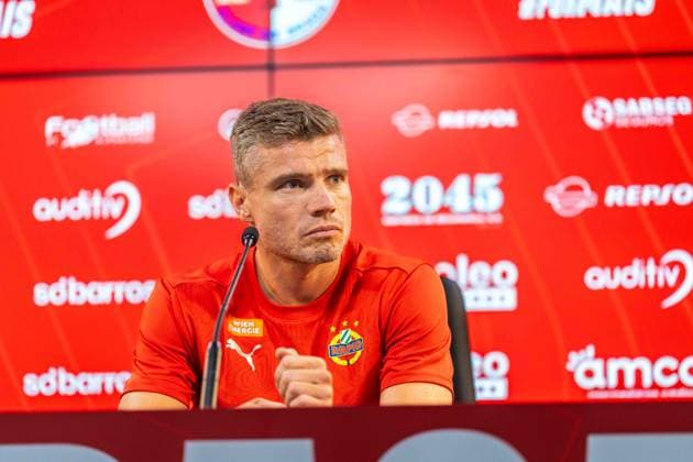 SOCCER - UEFA EL, Braga vs Rapid BRAGA,PORTUGAL,21.AUG.24 - SOCCER - UEFA Europa League, qualification, SC Braga vs SK Rapid Wien, preview, press conference, PK, Pressekonferenz Image shows head coach Robert Klauss (Rapid).  GEPAxpictures xKevinxHackner
