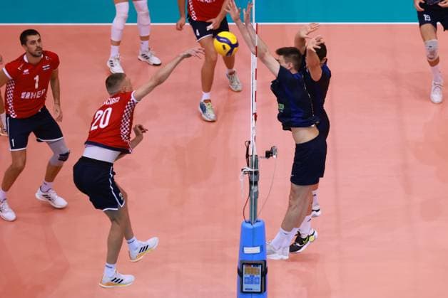 CEV EuroVolley 2026 Qualification CRO vs ISR Gabrijel Cvanciger hits a ball during CEV EuroVolley 2026 Qualification Phase Pood D match between Croatia and Israel at Gradski Vrt Sports Hall in Osijek, Croatia on August 21, 2024.  DavorxJavorovic PIXSELL