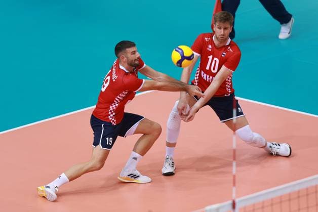 CEV EuroVolley 2026 Qualification CRO vs ISR ilip Sestan of Croatia and Ivan Zeljkovic of Croatia in action during CEV EuroVolley 2026 Qualification Phase Pood D match between Croatia and Israel at Gradski Vrt Sports Hall in Osijek, Croatia on August 21, 2024.  DavorxJavorovic PIXSELL