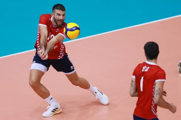 CEV EuroVolley 2026 Qualification CRO vs ISR Ivan Zeljkovic of Croatia handles the ball during CEV EuroVolley 2026 Qualification Phase Pood D match between Croatia and Israel at Gradski Vrt Sports Hall in Osijek, Croatia on August 21, 2024.  DavorxJavorovic PIXSELL