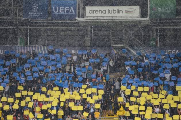 SOCCER - UEFA CL, Kyiv vs RBS LUBLIN,POLAND,21.AUG.24 - SOCCER - UEFA Champions League, qualification, FC Dynamo Kyiv vs Red Bull Salzburg. Image shows fans of Kyiv.  GEPAxpictures xAdamxNurkiewicz