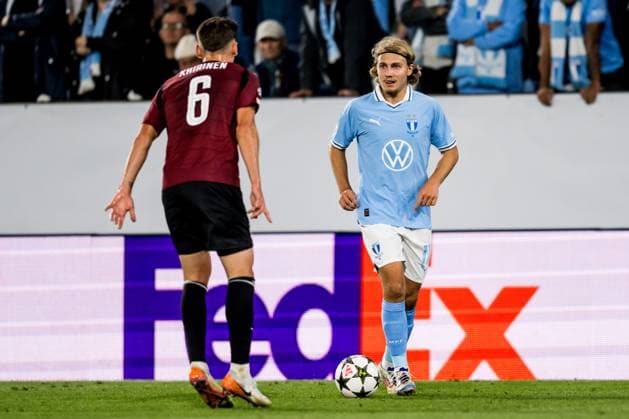 240821 Sebastian Nanasi of Malmö FF during the UEFA Champions League football match between Malmö FF and Sparta Prague on August 21, 2024 in Malmö Photo Christoffer Borg Mattisson BILDBYRAN COP 261 CO0456 fotboll football soccer fotball champions league malmö ff sparta prag bbeng play off  Copyright: CHRISTOFFERxBORGxMATTISSON BB240821CB026