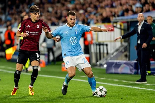 240821 Angelo Preciado of Sparta Prague and Gabriel Busanello of Malmö FF during the UEFA Champions League football match between Malmö FF and Sparta Prague on August 21, 2024 in Malmö Photo Christian Örnberg BILDBYRAN COP 166 CO0456 fotboll, football, soccer, fotball,champions league,malmö ff,sp  Copyright: CHRISTIANxÖRNBERG BB240821CO067