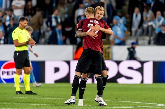 240821 Filip Panak and Qazim Laci of Sparta Prague celebrate after the UEFA Champions League football match between Malmö FF and Sparta Prague on August 21, 2024 in Malmö Photo Christian Örnberg BILDBYRAN COP 166 CO0456 fotboll football soccer fotball champions league malmö ff sparta prag bbeng play off bbauto jubel  Copyright: CHRISTIANxÖRNBERG BB240821CO086