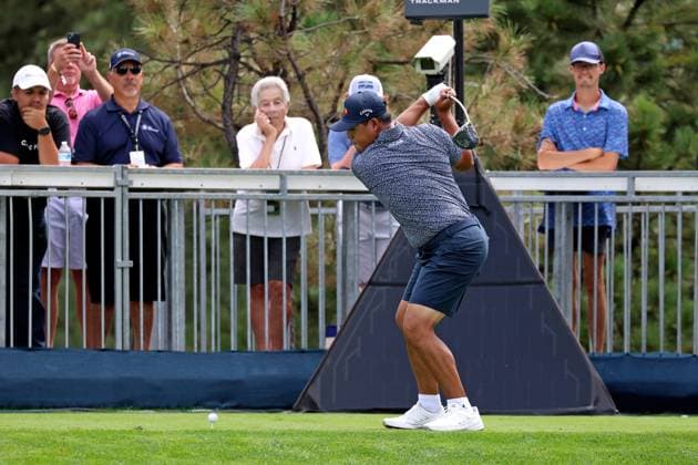 CASTLE ROCK, CO - AUGUST 21: PGA, Golf Herren player Si Woo Kim plays his tee shot on the 9th hole during the PGA FedExCup BMW Championship Pro Am on August 21st, 2024, at Castle Pines Golf Club in Castle Rock, Colorado. (Photo by Brian Spurlock Icon Sportswire) GOLF: AUG 21 PGA FedExCup Playoffs - BMW Championship Pro Am EDITORIAL USE ONLY Icon24082137