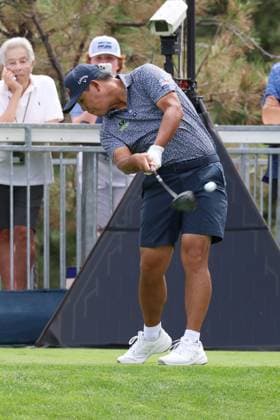 CASTLE ROCK, CO - AUGUST 21: PGA, Golf Herren player Si Woo Kim plays his tee shot on the 9th hole during the PGA FedExCup BMW Championship Pro Am on August 21st, 2024, at Castle Pines Golf Club in Castle Rock, Colorado. (Photo by Brian Spurlock Icon Sportswire) GOLF: AUG 21 PGA FedExCup Playoffs - BMW Championship Pro Am EDITORIAL USE ONLY Icon24082138