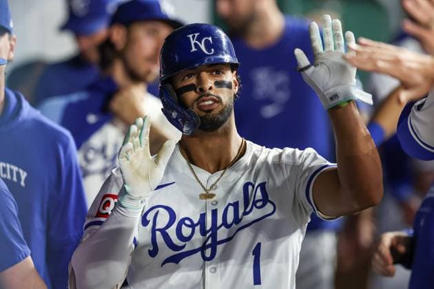 August 21, 2024: Kansas City Royals left fielder MJ Melendez (1) celebrates his home run with teammates during the sixth inning against the Los Angeles Angels at Kauffman Stadium in Kansas City, MO. CSM Kansas City United States of America - ZUMAc04_ 20240821_zma_c04_077 Copyright: xDavidxSmithx