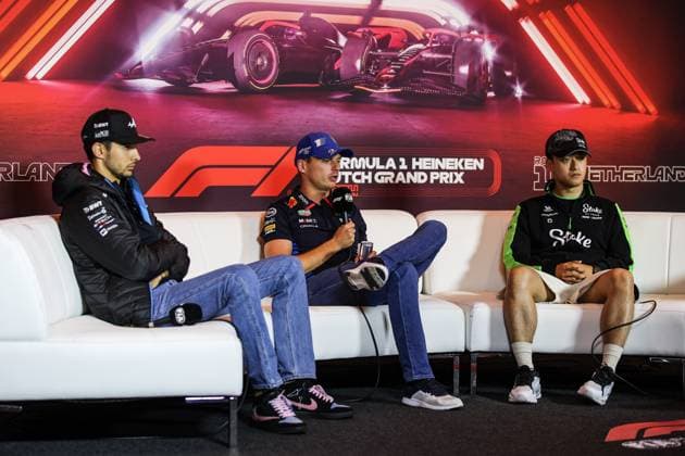 VERSTAPPEN Max (ned), Red Bull Racing RB20, portrait OCON Esteban (fra), Alpine F1 Team A524, portrait ZHOU Guanyu (chi), Stake F1 Team Kick Sauber C44, portrait press conference, PK, Pressekonferenz during the Formula 1 Heineken Dutch Grand Prix 2024, 15th round of the 2024 Formula One World Championship, WM, Weltmeisterschaft from August 23 to 25, 2024 on the Circuit Zandvoort, in Zandvoort, Netherlands - F1 - DUTCH GRAND PRIX 2024 DPPI Panoramic 240822_R15_OLANDA_DP_XB3_1379
