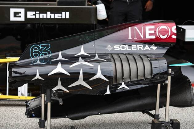 Mercedes AMG F1 Team W15, mechanical detail during the Formula 1 Heineken Dutch Grand Prix 2024, 15th round of the 2024 Formula One World Championship, WM, Weltmeisterschaft from August 23 to 25, 2024 on the Circuit Zandvoort, in Zandvoort, Netherlands - F1 - DUTCH GRAND PRIX 2024 DPPI Panoramic  240822_R15_OLANDA_DP_XB3_1121