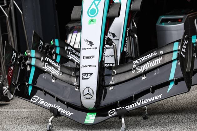 Mercedes AMG F1 Team W15, mechanical detail front wing during the Formula 1 Heineken Dutch Grand Prix 2024, 15th round of the 2024 Formula One World Championship, WM, Weltmeisterschaft from August 23 to 25, 2024 on the Circuit Zandvoort, in Zandvoort, Netherlands - F1 - DUTCH GRAND PRIX 2024 DPPI Panoramic  240822_R15_OLANDA_DP_XB3_1122