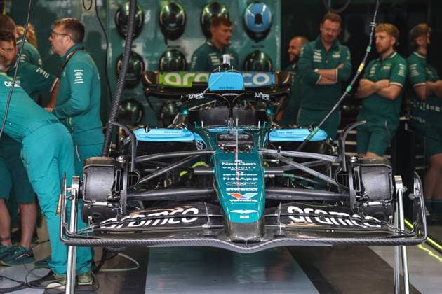 Aston Martin F1 Team AMR23, mechanical detail during the Formula 1 Heineken Dutch Grand Prix 2024, 15th round of the 2024 Formula One World Championship, WM, Weltmeisterschaft from August 23 to 25, 2024 on the Circuit Zandvoort, in Zandvoort, Netherlands - F1 - DUTCH GRAND PRIX 2024 DPPI Panoramic  240822_R15_OLANDA_DP_XB3_1188