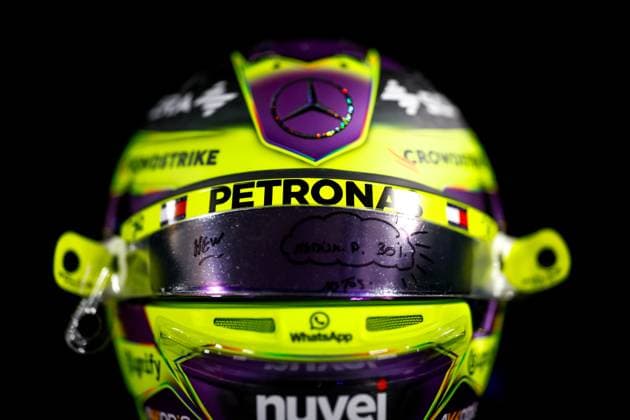 Helmet of 44 Lewis Hamilton GBR, Mercedes AMG Petronas F1 Team , F1 Grand Prix of the Netherlands at Circuit Zandvoort on August 22, 2024 in Zandvoort, Netherlands Photo by HOCH ZWEI Zandvoort Netherlands