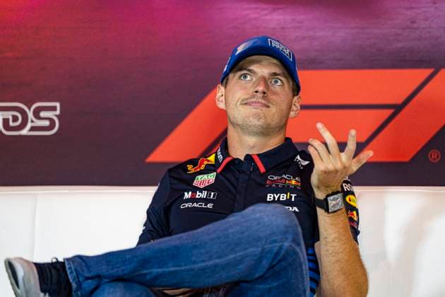 22nd August 2024; Circuit Zandvoort, Zandvoort, Holland, North Holland, Netherlands; Formula 1 Heineken Dutch Grand Prix 2024; Arrivals and Inspection Day; Reigning champion Max Verstappen (NED) of the Oracle Red Bull Racing Team answers questions from the media  ActionPlus12683912 GodfreyxPitt